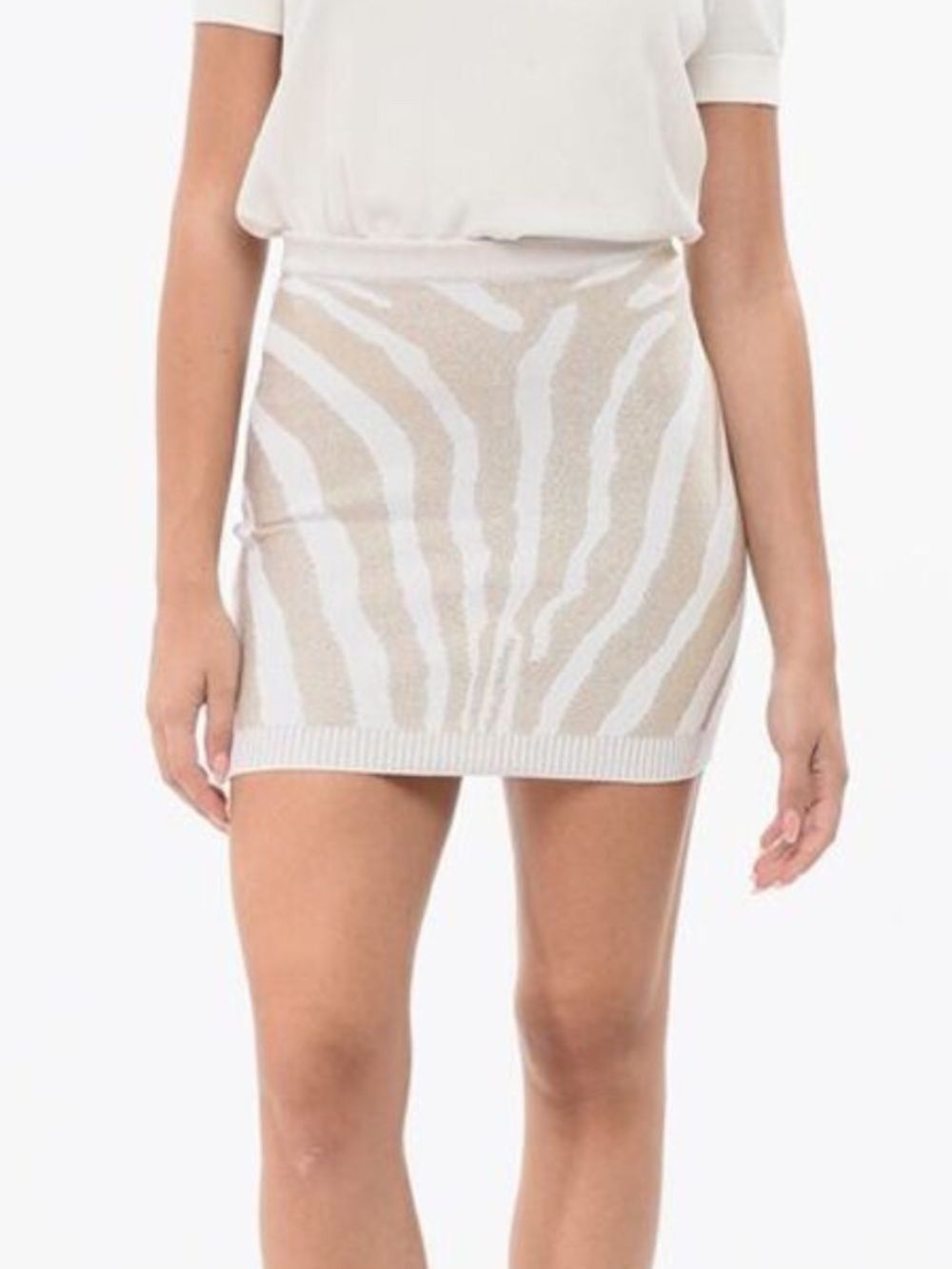 Neutral Zebra-Print Knit Skirt - Cream/Gold BALMAIN Size 38 (6) Waist